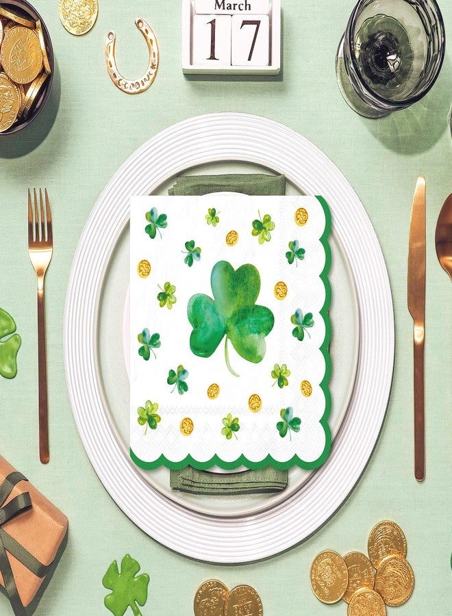 Whaline 50 Pcs St. Patrick's Day Luncheon Napkins Disposable Paper Napkin Scalloped Decorative Shamrock Dessert Dinner Hand Napkin for Home Party Table Supplies Decor - Image 5